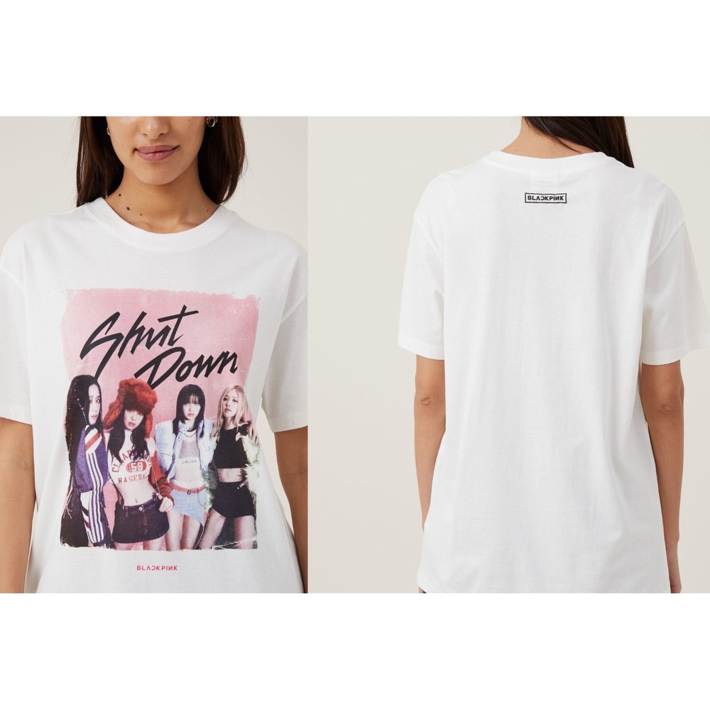 BLACKPINK Shut Down Cotton On Oversized Graphic T-Shirt White Medium 2056339